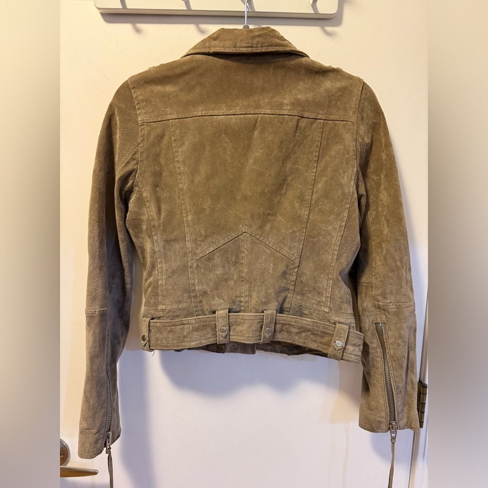 BLANKNYC Suede Leather Green Moto Jacket with Fringe, Size S - Picture 3 of 5
